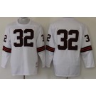 Men's Cleveland Browns #32 Jim Brown White Long Sleeves Throwback Jersey