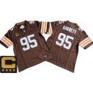 Men's Cleveland Browns #95 Myles Garrett Limited Brown Captain Patch FUSE Vapor Jersey