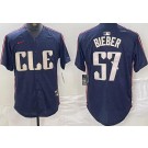 Men's Cleveland Guardians #57 Shane Bieber Navy 2024 City Connect Limited Jersey