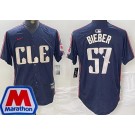 Men's Cleveland Guardians #57 Shane Bieber Navy 2024 City Connect Marathon Patch Limited Jersey