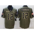 Men's Dallas Cowboys #12 Roger Staubach Limited Olive 2021 Salute To Service Jersey