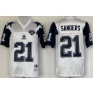 Men's Dallas Cowboys #21 Deion Sanders White 1992 Throwback Jersey