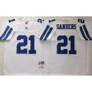 Men's Dallas Cowboys #21 Deion Sanders White 1995 Throwback Jersey
