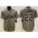 Men's Dallas Cowboys #22 Emmitt Smith Limited Olive 2022 Salute To Service Baseball Jersey