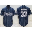 Men's Dallas Cowboys #33 Tony Dorsett Navy Stripes Baseball Jersey