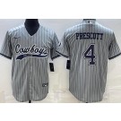 Men's Dallas Cowboys #4 Dak Prescott Limited Gray Stripes Baseball Jersey
