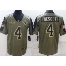 Men's Dallas Cowboys #4 Dak Prescott Limited Olive 2021 Salute To Service Jersey