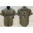 Men's Dallas Cowboys #4 Dak Prescott Limited Olive 2022 Salute To Service Baseball Jersey