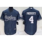 Men's Dallas Cowboys #4 Dak Prescott Navy Stripes Baseball Jersey