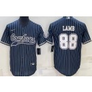 Men's Dallas Cowboys #88 CeeDee Lamb Navy Stripes Baseball Jersey