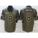 Men's Dallas Cowboys #8 Troy Aikman Limited Olive 2021 Salute To Service Jersey