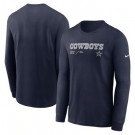 Men's Dallas Cowboys Navy Sideline Infograph Lock Up Performance Long Sleeve T Shirt