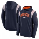 Men's Denver Broncos Navy Gray Sideline Athletic Stack Performance Pullover Hoodie