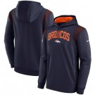 Men's Denver Broncos Navy Sideline Athletic Stack Performance Pullover Hoodie