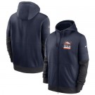 Men's Denver Broncos Navy Sideline Impact Lockup Performance Full Zip Pullover Hoodie