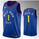Men's Denver Nuggets #1 Michael Porter Jr Blue Statement Icon Hot Press Jersey