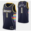 Men's Denver Nuggets #1 Michael Porter Jr Navy City Diamond 75th Icon Hot Press Jersey