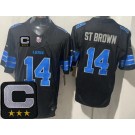 Men's Detroit Lions #14 Amon Ra St Brown Limited Black 2025 Captain Patch FUSE Vapor Jersey