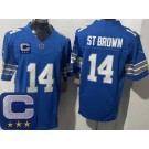 Men's Detroit Lions #14 Amon Ra St Brown Limited Blue 2024 2025 Captain Patch FUSE Vapor Jersey