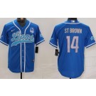 Men's Detroit Lions #14 Amon Ra St Brown Limited Blue 90th Season Baseball Jersey