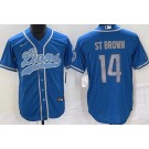 Men's Detroit Lions #14 Amon Ra St Brown Limited Blue Baseball Jersey