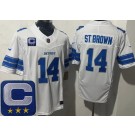 Men's Detroit Lions #14 Amon Ra St Brown Limited White 2025 Captain Patch FUSE Vapor Jersey
