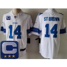 Men's Detroit Lions #14 Amon Ra St Brown Limited White 2025 Captain Patch Vapor Jersey