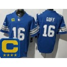 Men's Detroit Lions #16 Jared Goff Limited Blue 2025 Captain Patch FUSE Vapor Jersey