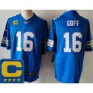 Men's Detroit Lions #16 Jared Goff Limited Blue 2025 Captain Patch Vapor Jersey