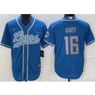 Men's Detroit Lions #16 Jared Goff Limited Blue Baseball Jersey
