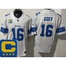 Men's Detroit Lions #16 Jared Goff Limited White 2025 Captain Patch FUSE Vapor Jersey