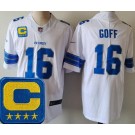 Men's Detroit Lions #16 Jared Goff Limited White 2025 Captain Patch Vapor Jersey