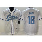 Men's Detroit Lions #16 Jared Goff Limited White Baseball Jersey