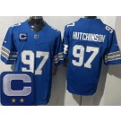 Men's Detroit Lions #97 Aidan Hutchinson Limited Blue 2025 Captain Patch FUSE Vapor Jersey