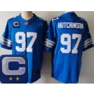 Men's Detroit Lions #97 Aidan Hutchinson Limited Blue 2025 Captain Patch Vapor Jersey
