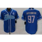 Men's Detroit Lions #97 Aidan Hutchinson Limited Blue 90th Season Baseball Jersey