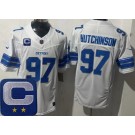 Men's Detroit Lions #97 Aidan Hutchinson Limited White 2025 Captain Patch FUSE Vapor Jersey