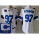 Men's Detroit Lions #97 Aidan Hutchinson Limited White 2025 Captain Patch Vapor Jersey