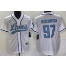 Men's Detroit Lions #97 Aidan Hutchinson Limited White Baseball Jersey