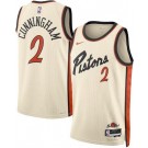 Men's Detroit Pistons #2 Cade Cunningham Cream 2024 City Heat Press Jersey