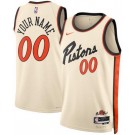 Men's Detroit Pistons Custom Cream 2024 City Heat Press Jersey