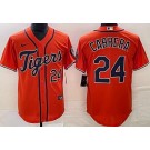 Men's Detroit Tigers #24 Miguel Cabrera Orange Player Number Team Logo Cool Base Jersey