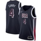 Men's Dream 16 USA #4 Stephen Curry Navy 2024 Heat Press Basketball Jersey
