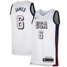 Men's Dream 16 USA #6 LeBron James White 2024 Heat Press Basketball Jersey