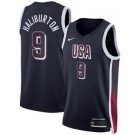 Men's Dream 16 USA #9 Tyrese Haliburton Navy 2024 Heat Press Basketball Jersey