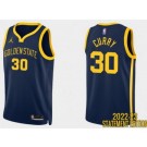 Men's Golden State Warriors #30 Stephen Curry Navy Statement Icon Hot Press Jersey