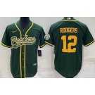Men's Green Bay Packers #12 Aaron Rodgers Green Yellow Baseball Jersey