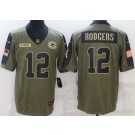 Men's Green Bay Packers #12 Aaron Rodgers Limited Olive 2021 Salute To Service Jersey