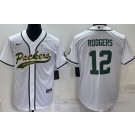 Men's Green Bay Packers #12 Aaron Rodgers White Baseball Jersey