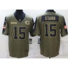 Men's Green Bay Packers #15 Bart Starr Limited Olive 2021 Salute To Service Jersey